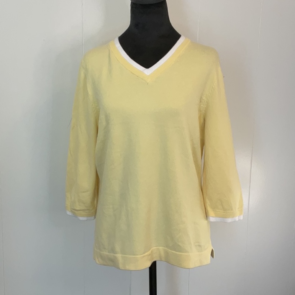 Denim & Co Women's Yellow Long Sleeve V-Neck - Medium